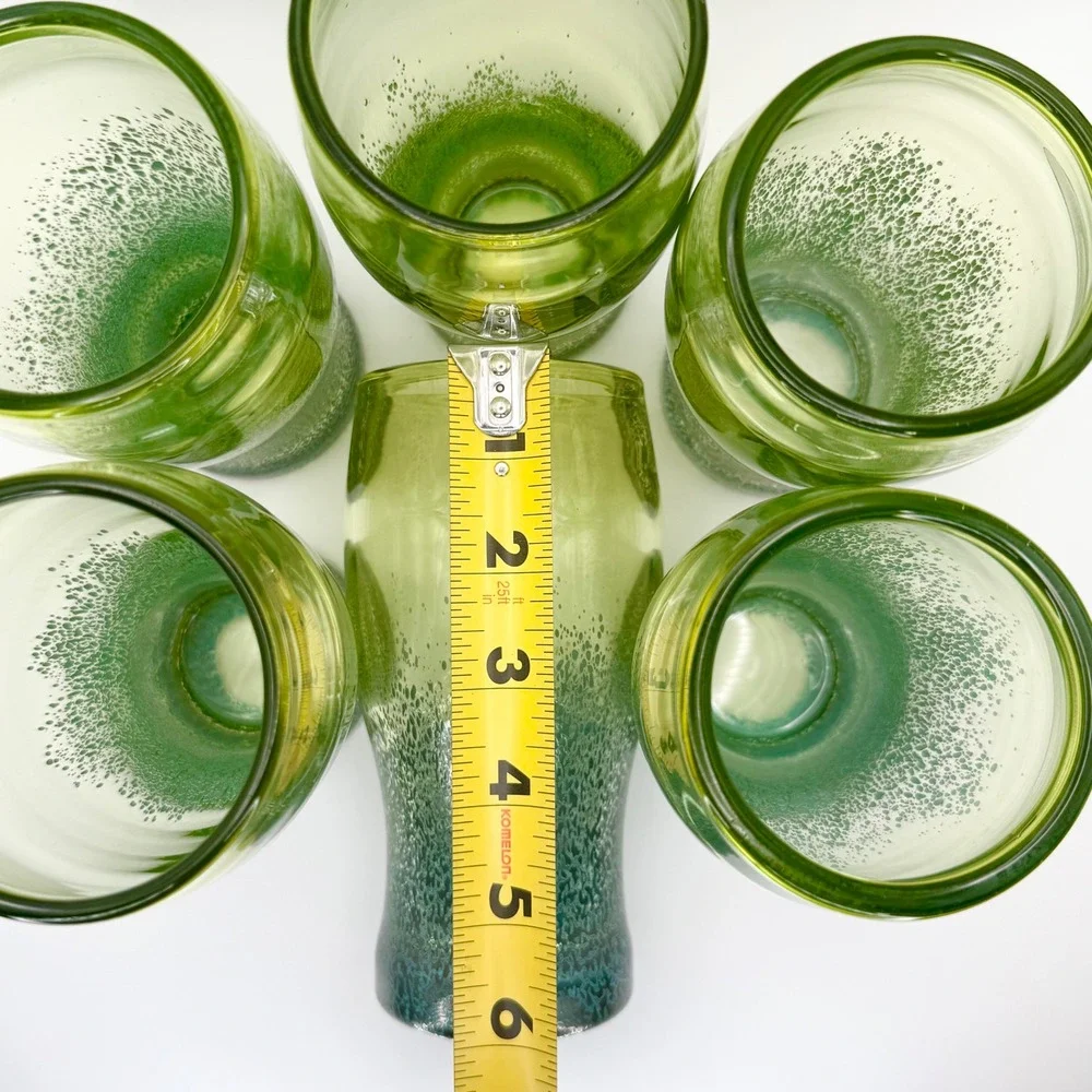 Set of 6 Hand Blown Ombre Green Art Glass Highball Tumbler‎ Glasses Mermaidcore